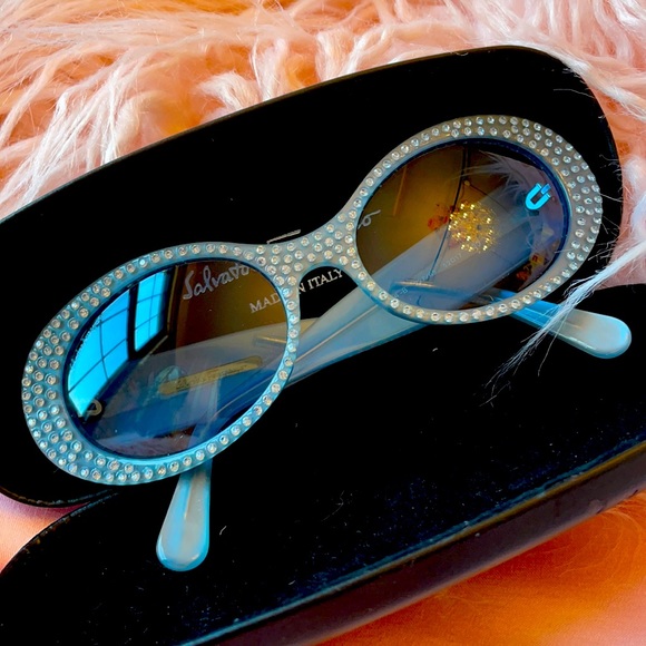 Salvatore Ferragamo Accessories - Vintage Salvatore Ferragamo Swarovski crystal rhinestone sunglasses Italy Blue